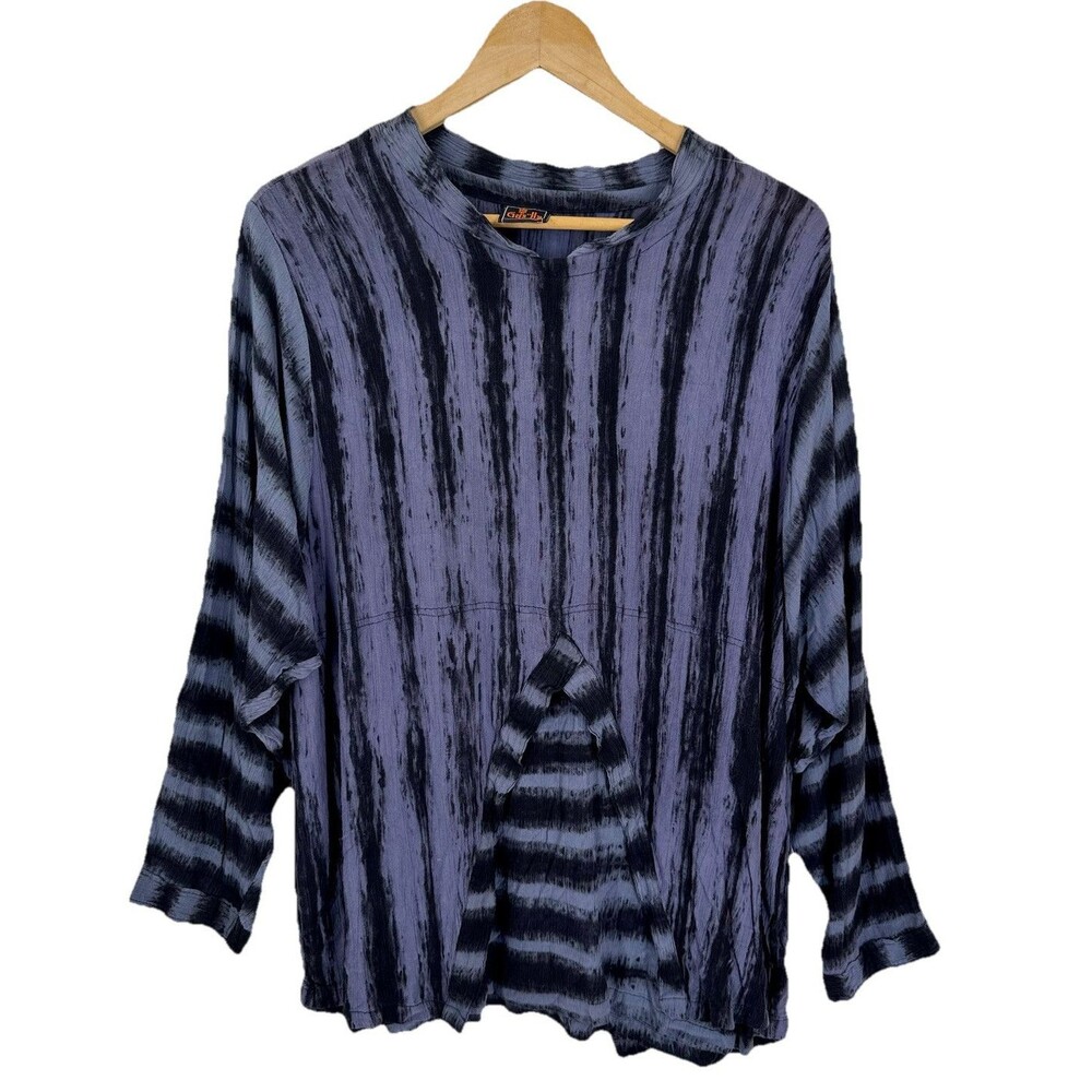 Kusnadi Blue Crinkled Top Artsy Coastal Batik Style O/S Measures Like A L‎ Large